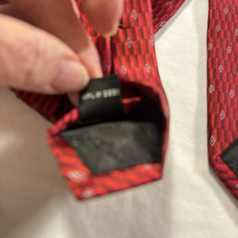 Vtg Murano Mens Necktie Tie Red Grey Geometric Silk 58